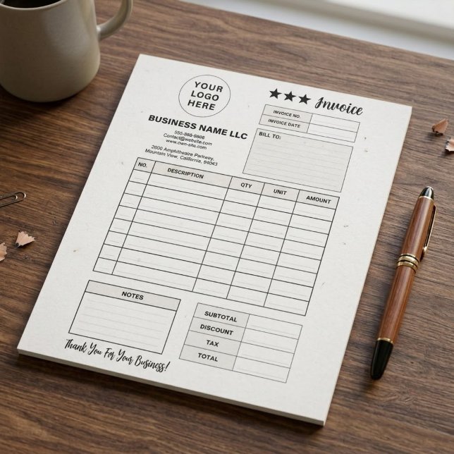 Printable Order Form, Custom Business Logo Invoice Notepad (custom blank invoice form template)