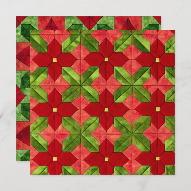 Printable Patchwork Poinsettia Pattern Scrapbook Invitation (Front/Back)