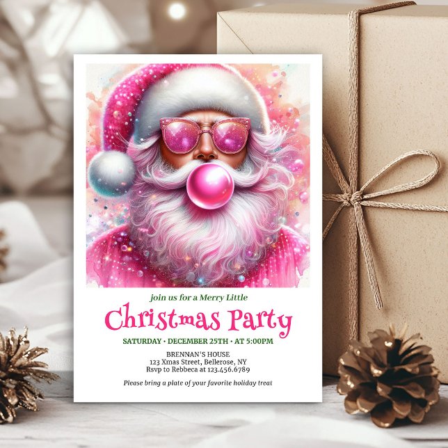 Printable Pink Santa Bubble Gum Funny Christmas  Invitation (Printable Pink Santa Bubble Gum Funny Christmas Invitation

)