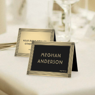 Printable Place Card - Classic Black & Gold Border
