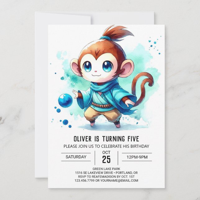 Printable Playful Monkey Birthday Invitation (Front)