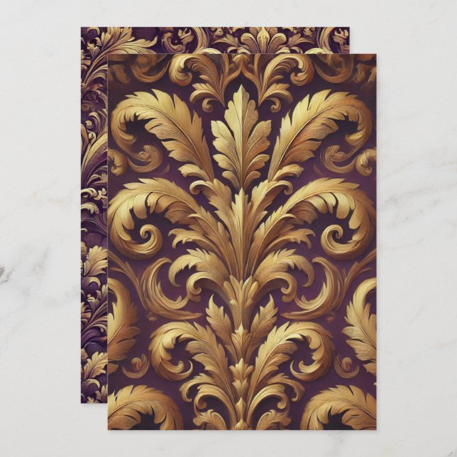 Printable Purple & Gold Victorian Acanthus Invitation (Front/Back)