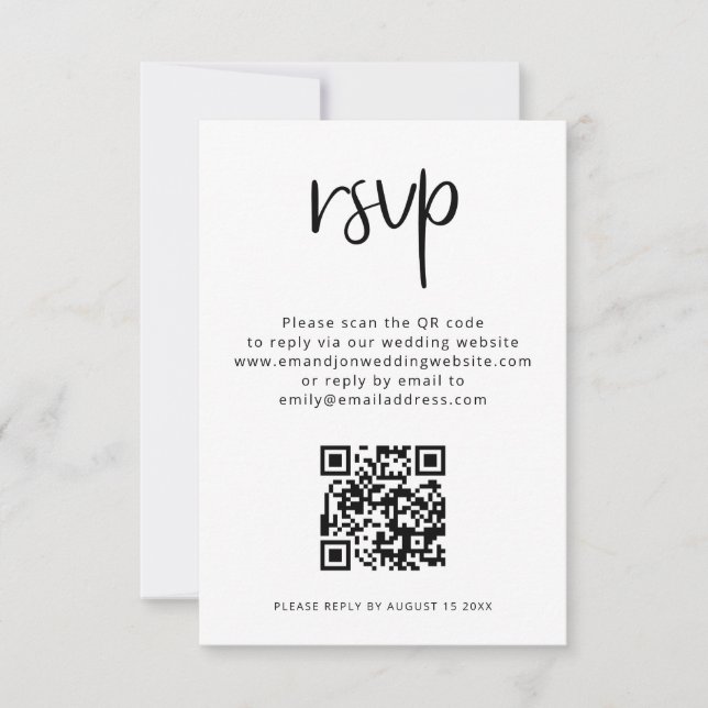 Printable QR Code Black White Wedding RSVP  Card (Front)