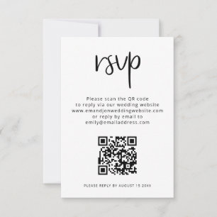 Printable QR Code Black White Wedding RSVP Card