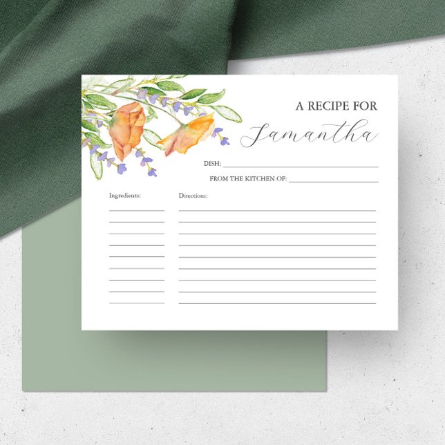 Printable Recipe Cards Watercolor Flowers (Printable recipe cards feature watercolor orange poppies & lavender flowers art Victoria Grigaliunas)