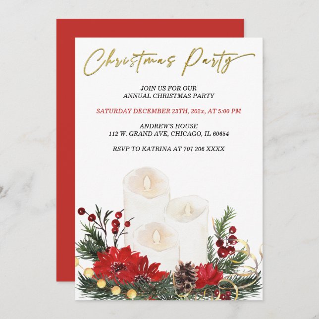 Printable Red and Gold Christmas Party Invitation (Front/Back)