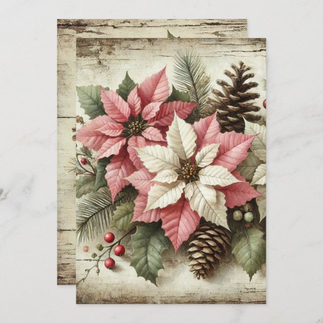 Printable Rustic Watercolor Winter Poinsettia Invitation (Front/Back)