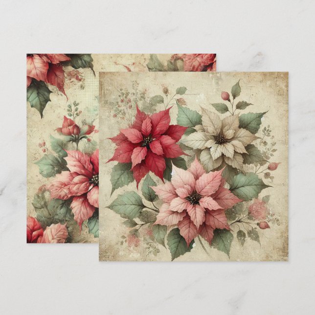 Printable Shabby Chic Linen Poinsettias Scrapbook Invitation (Front/Back)