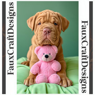 Printable Shar-pei Cute Pet Dog & Pink Teddy 129 Poster