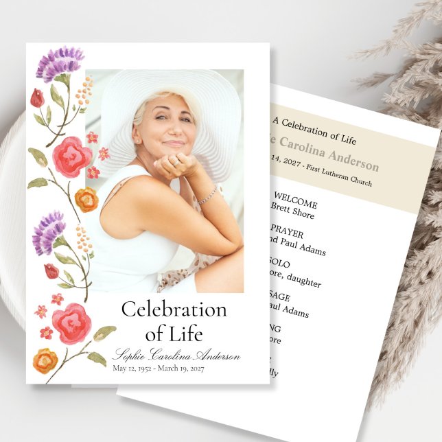 Printable Side Floral Celebration of Life Program (Creator Uploaded)