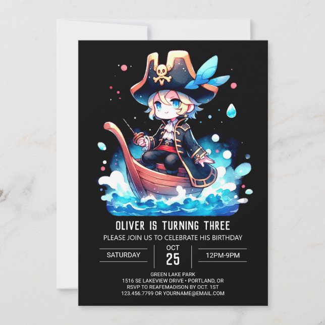 Printable Simple Pirate Birthday Invitation (Front)