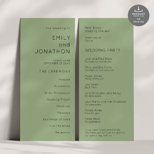 Printable Simple Text Sage Green Wedding Program