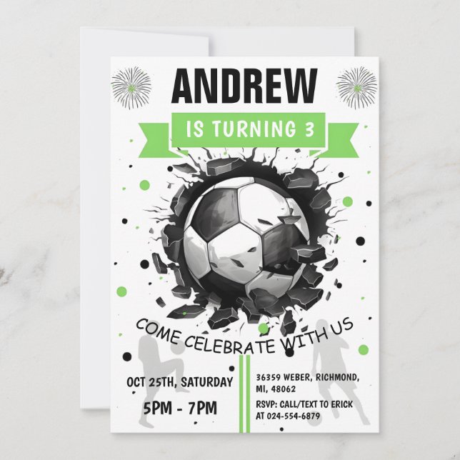 Printable Soccer Birthday template Invitation (Front)