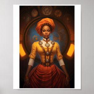 Printable Steampunk African Lady Faux Ink 052 Poster