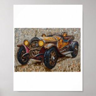 Printable Steampunk Classic Car Faux Mosaic 027 Poster