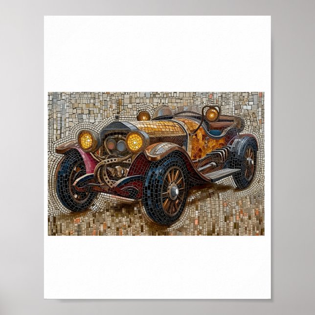 Printable Steampunk Classic Car Faux Mosaic 027 Poster (Front)