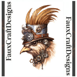 Printable Steampunk Cute Crazy Chicken 113 Poster