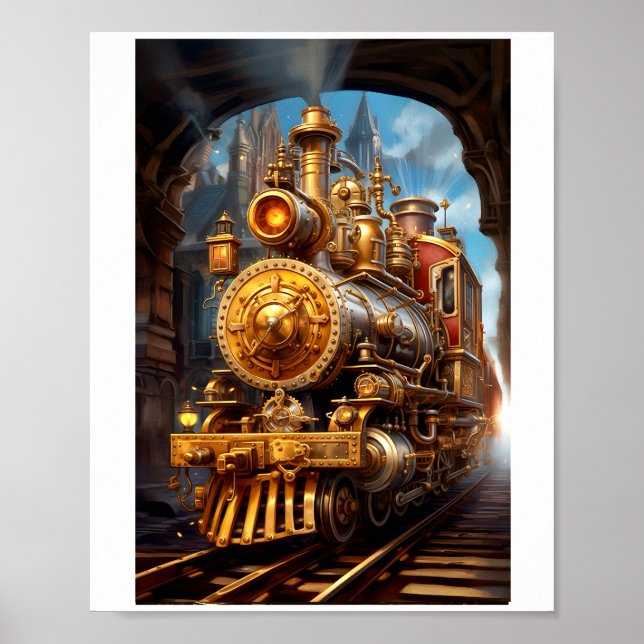 Printable Steampunk Steam Train Faux Ink 037 Poster (Front)