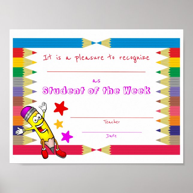 Printable Student of the Week Certificate for Kids Poster (Front)