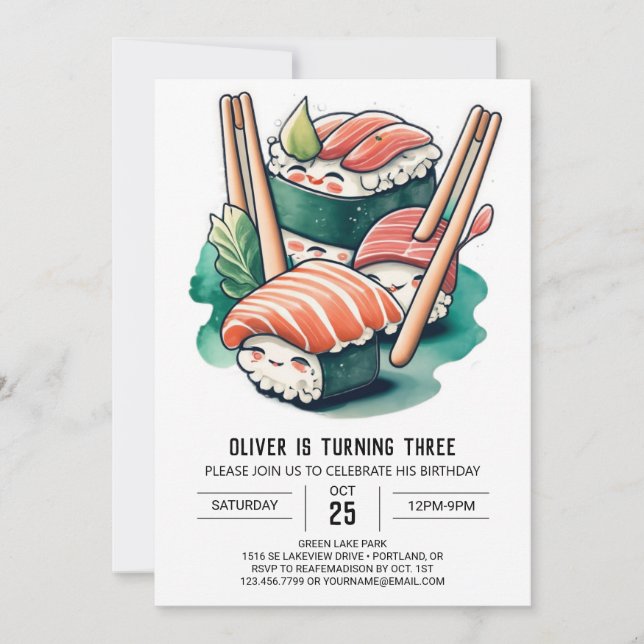 Printable Sushi Night Birthday Invitation (Front)