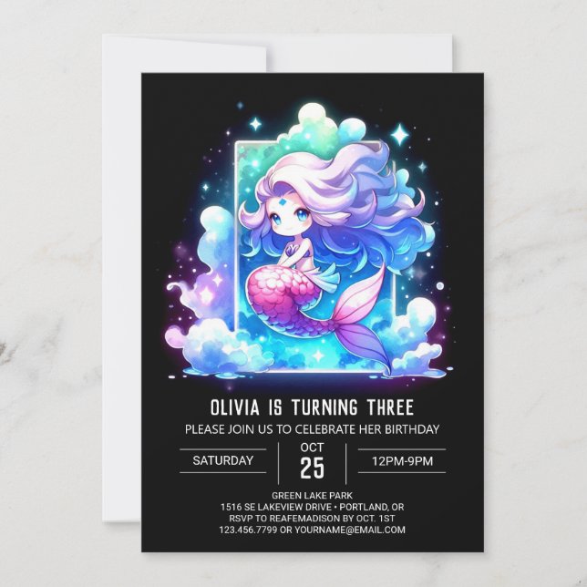 Printable Sweet Mermaid Birthday Invitation (Front)