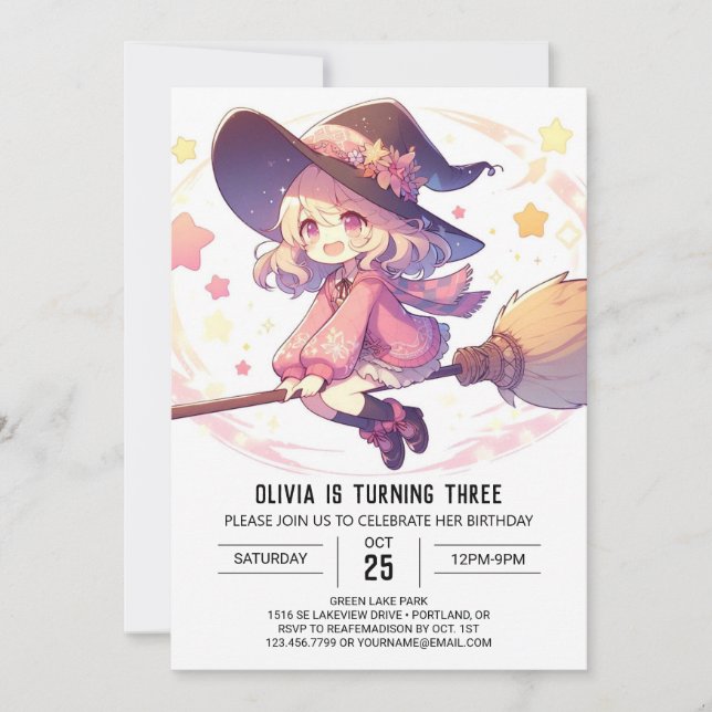 Printable Sweet Wizard Birthday Invitation (Front)