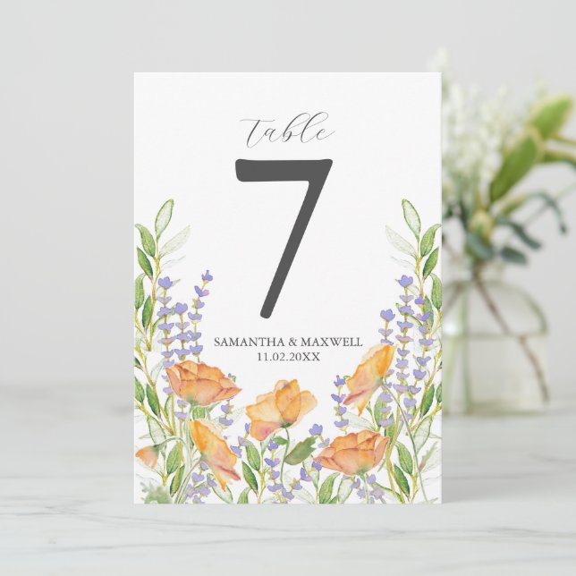 Printable Table Number Watercolor Flowers (Standing Front)