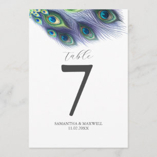 Printable Table Number Watercolor Peacock Feathers