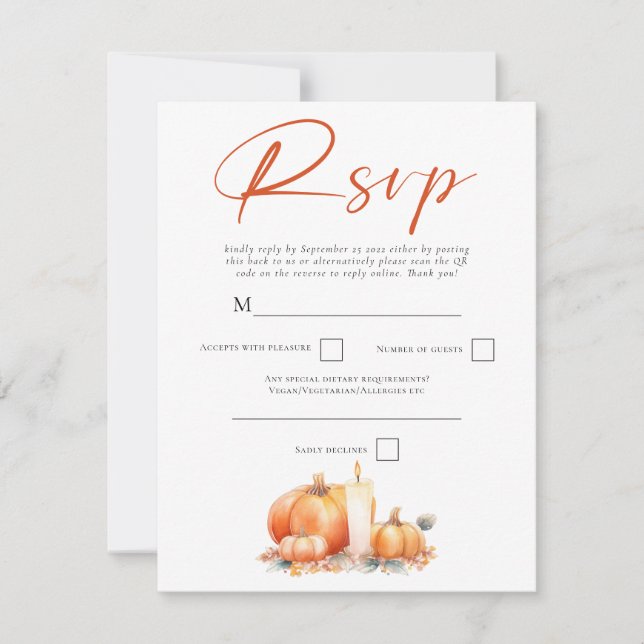 Printable Terracotta Orange Pumpkin Candle QR Code Card (Front)