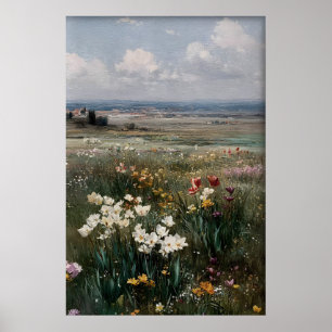 Printable Tulips Daffodils Wall Art, Antique Poster
