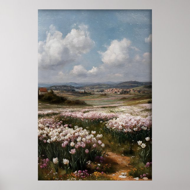 Printable Tulips Wall Art, Antique Spring Flower Poster (Front)