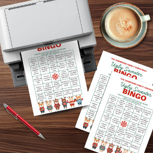 Printable Ugly Sweater Bingo Game Holiday Card