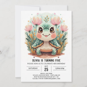 Printable Underwater Turtle Girl Birthday Invitation