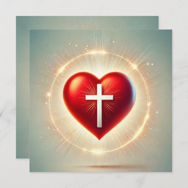 Printable Vibrant Red Heart Christian Scrapbook Invitation (Front/Back)