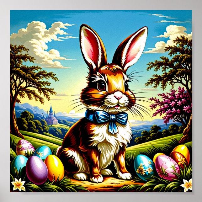 Printable Victorian Easter Bunny Poster. Easter  Poster (Front)