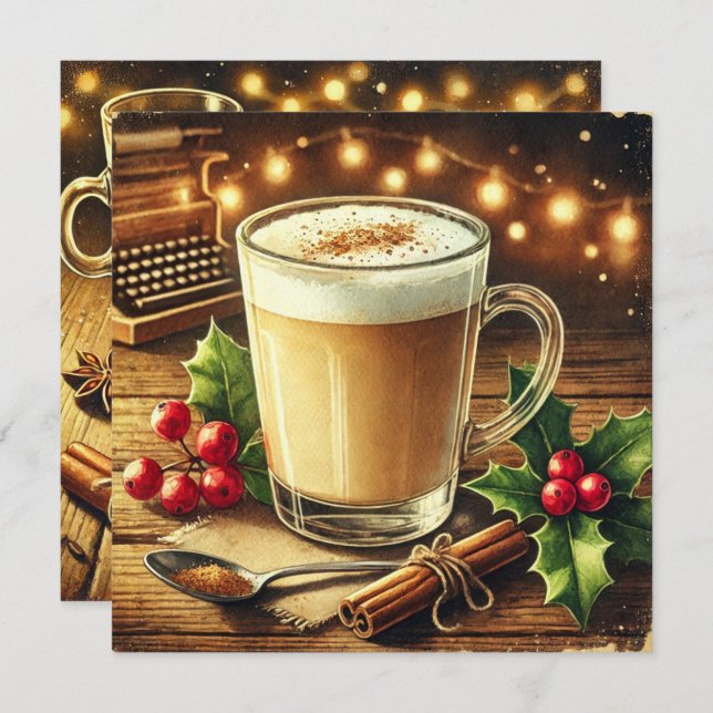 Printable Vintage Christmas Drink Eggnog Latte Invitation (Front/Back)