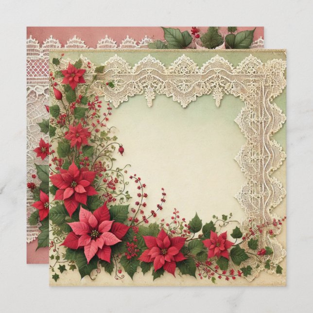 Printable Vintage Lace Poinsettia Frame Scrapbook Invitation (Front/Back)