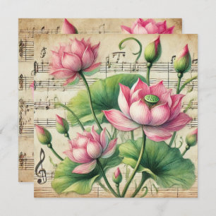 Printable Vintage Pink & Green Lotus Scrapbook Invitation