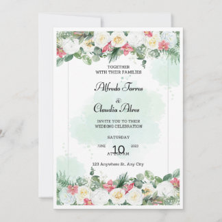 Printable Wedding Invitation, Floral Invitation