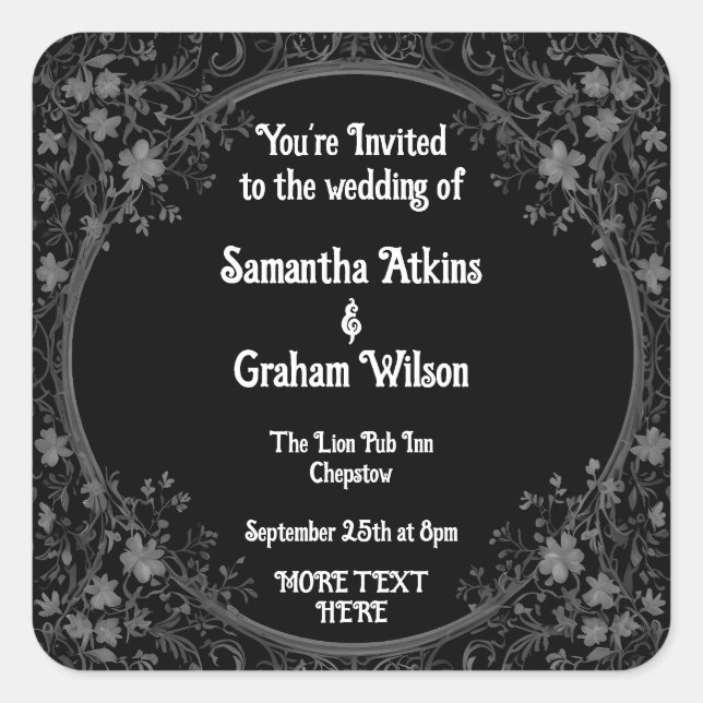 Printable wedding invitation template square sticker (Front)