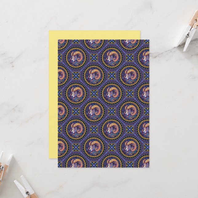 Printable Whimsical Aries Astrology Mandala Tile Invitation (Front/Back In Situ)