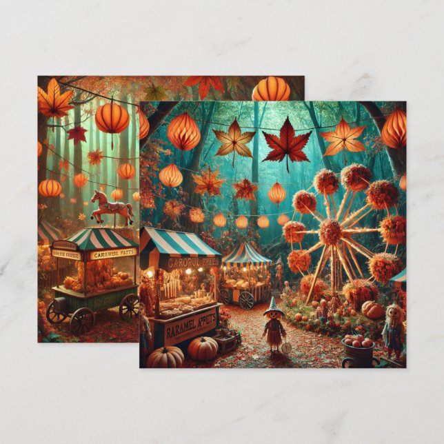 Printable Whimsical Autumn Carnival Scrapbook Invitation (Front/Back)