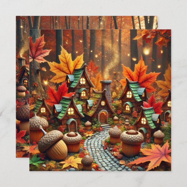 Printable Whimsical Autumn Fairy Village Scrapbook Invitation (Front/Back)