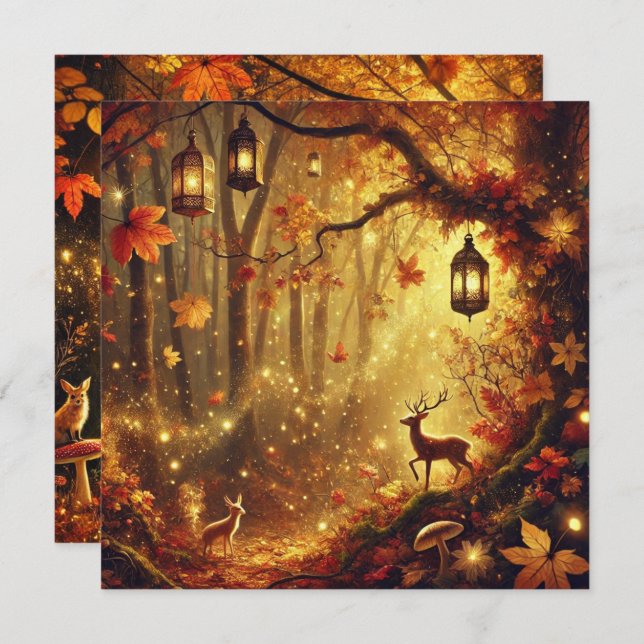 Printable Whimsical Autumn Golden Forest Scrapbook Invitation (Front/Back)