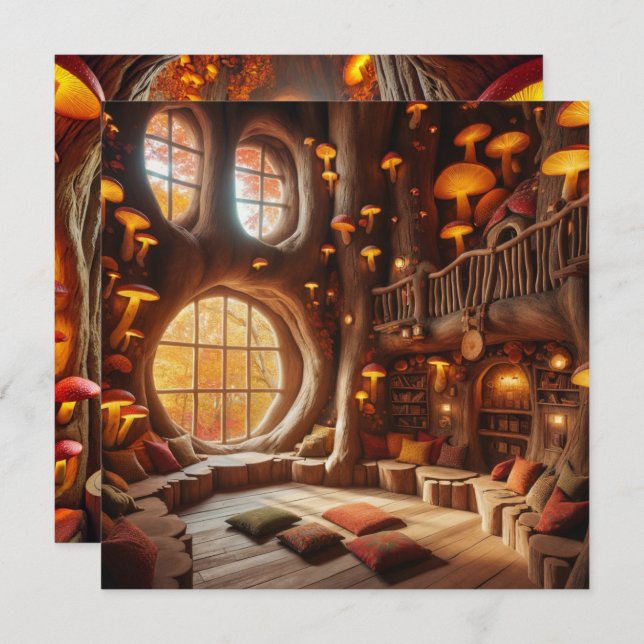 Printable Whimsical Autumn Hollow Tree Scrapbook Invitation (Front/Back)