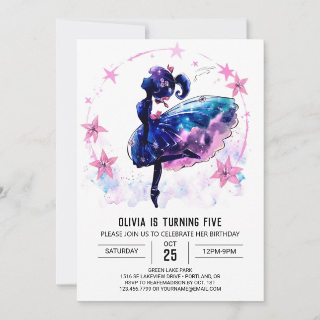Printable Whimsical Ballerina Birthday  Invitation (Front)