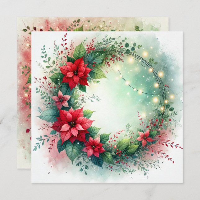 Printable Whimsical Christmas Poinsettia Scrapbook Invitation (Front/Back)