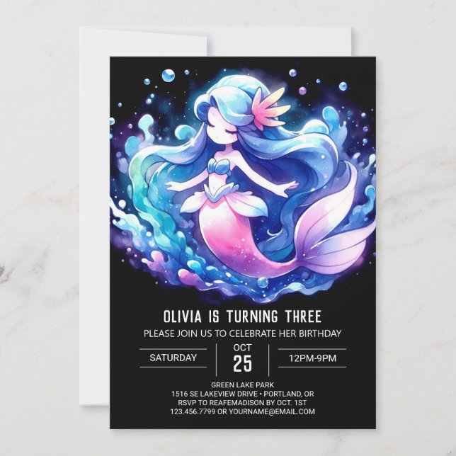 Printable Whimsical Mermaid Birthday Invitation (Front)