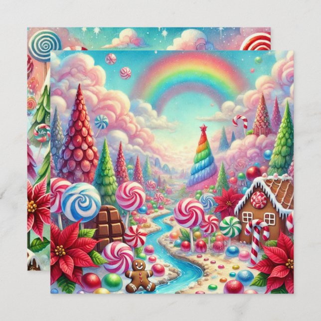 Printable Whimsical Poinsettia Candyland Scrapbook Invitation (Front/Back)