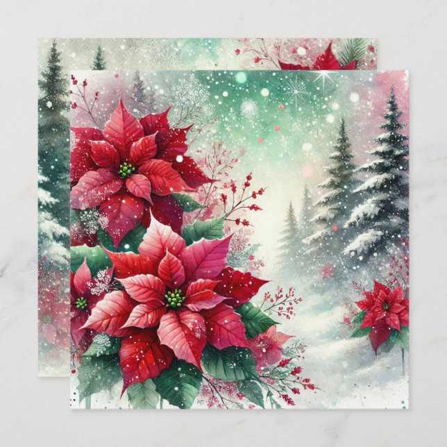 Printable Whimsical Winter Wonderland Poinsettia Invitation (Front/Back)